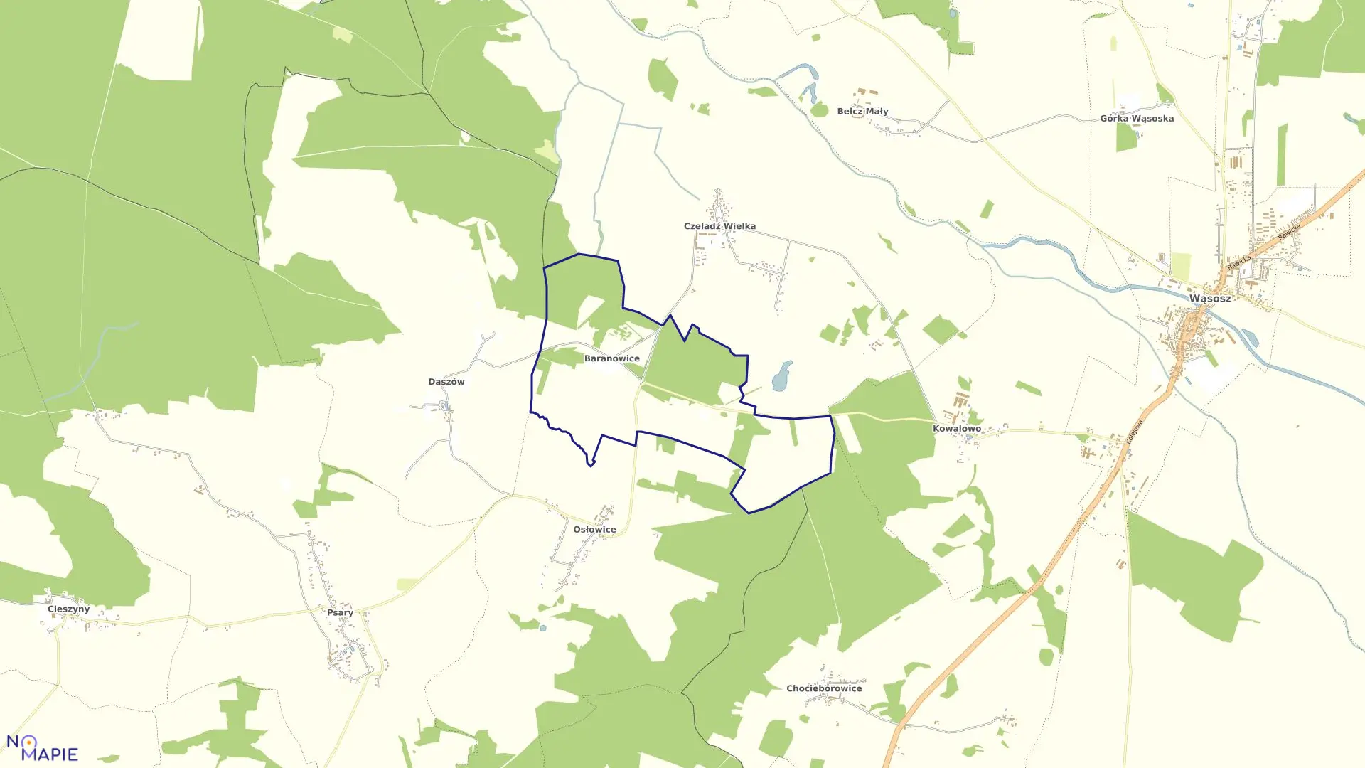 Mapa obrębu Baranowice w gminie Wąsosz