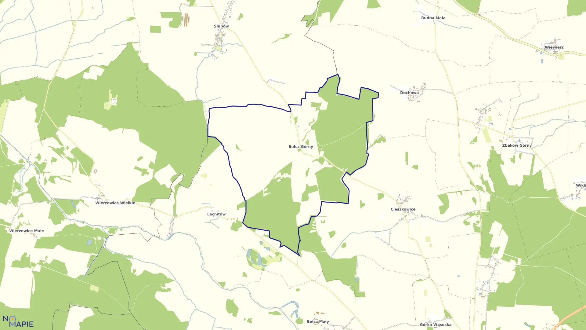 Mapa obrębu Bełcz Górny w gminie Wąsosz