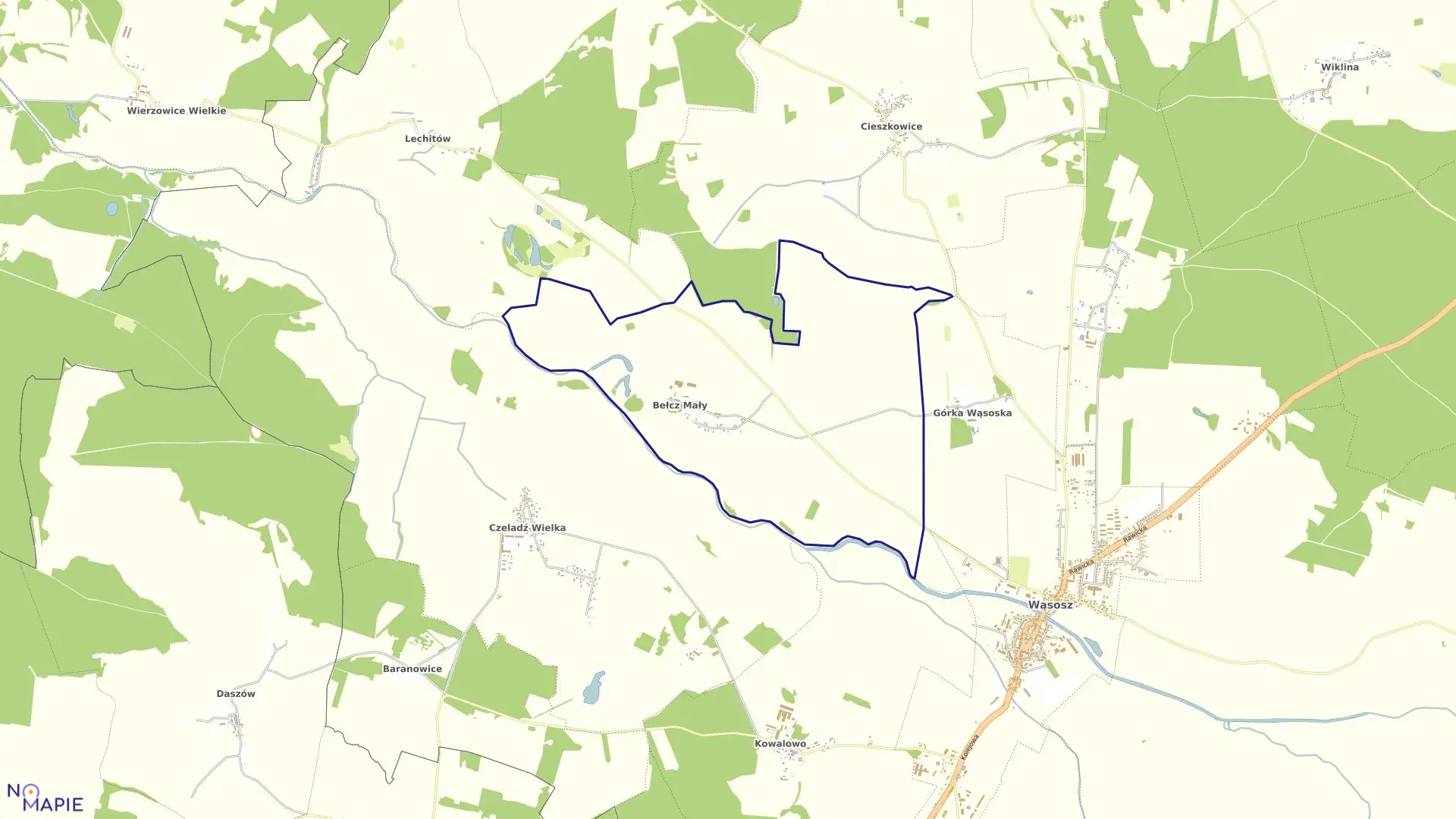 Mapa obrębu Bełcz Mały w gminie Wąsosz