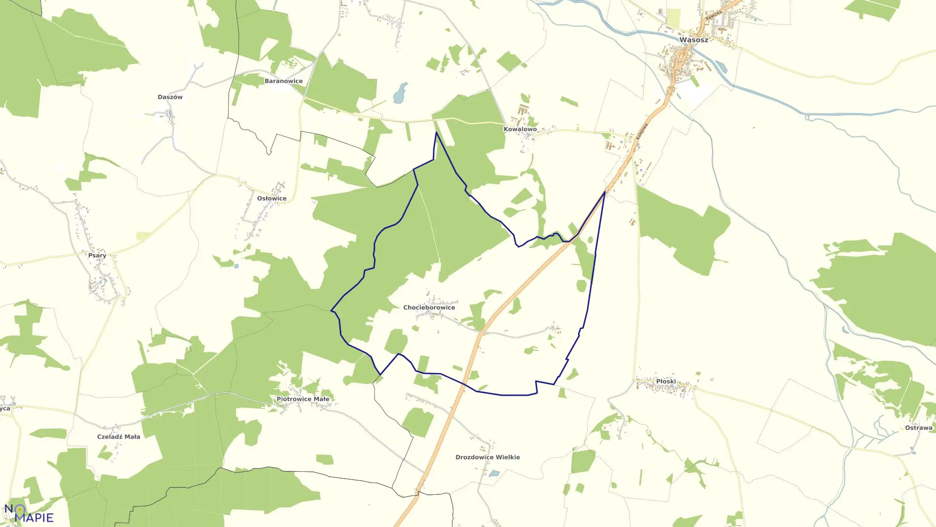 Mapa obrębu Chocieborowice w gminie Wąsosz