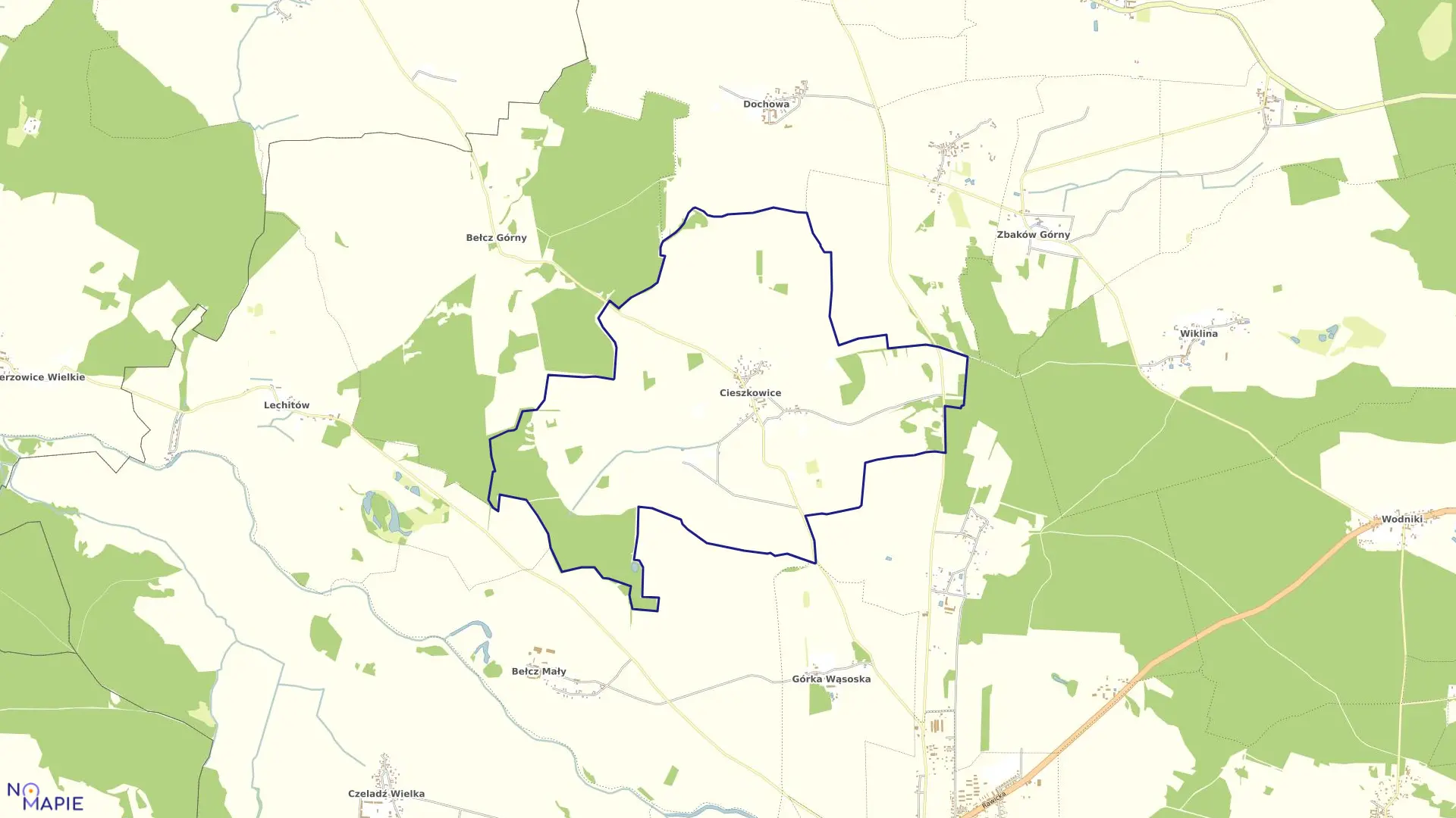 Mapa obrębu Cieszkowice w gminie Wąsosz