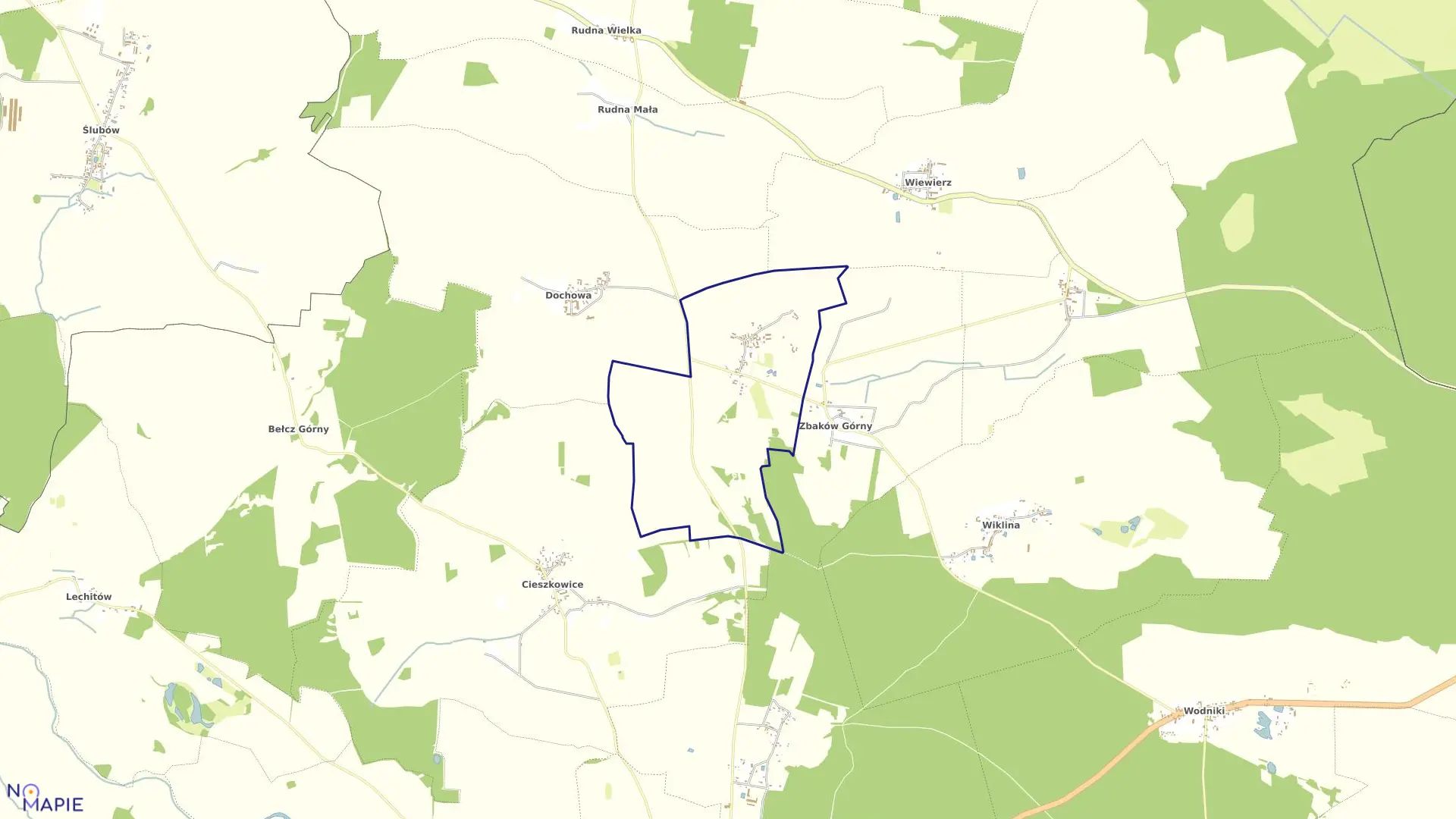 Mapa obrębu Czarnoborsko w gminie Wąsosz