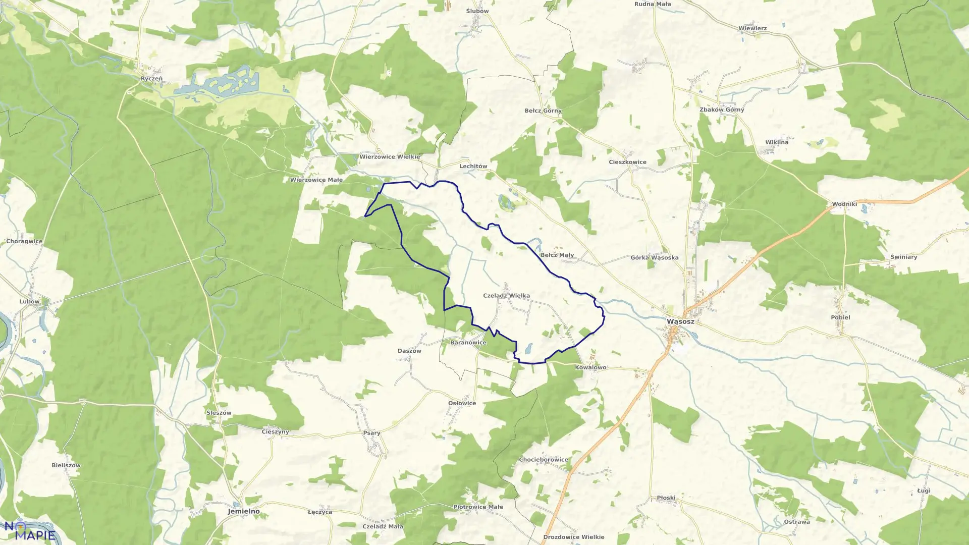 Mapa obrębu Czeladź Wielka w gminie Wąsosz